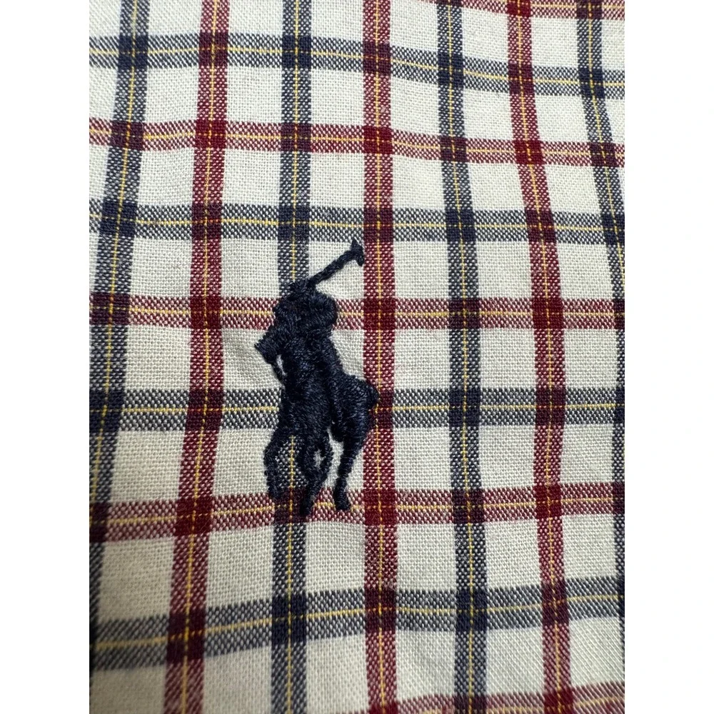 Ralph Lauren Kids Plaid Button Down Shirt Cream Burgundy Navy Size 5 YTL6-313